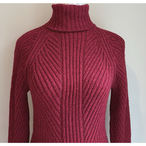 SUNDANCE Ribbed Knit Turtleneck Fitted Sweater Cotton Silk Stretchy Red S - Picture 6 of 13